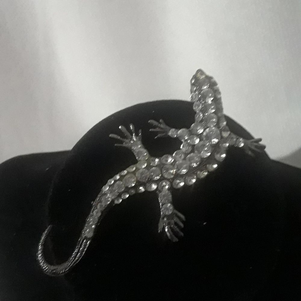 Clear stone embellished lizard pin